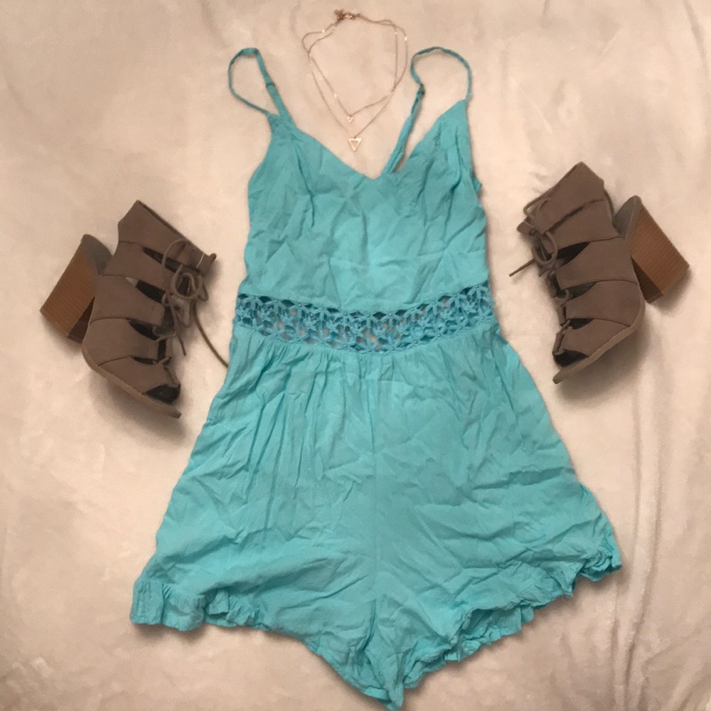 light blue flower cutout romper
